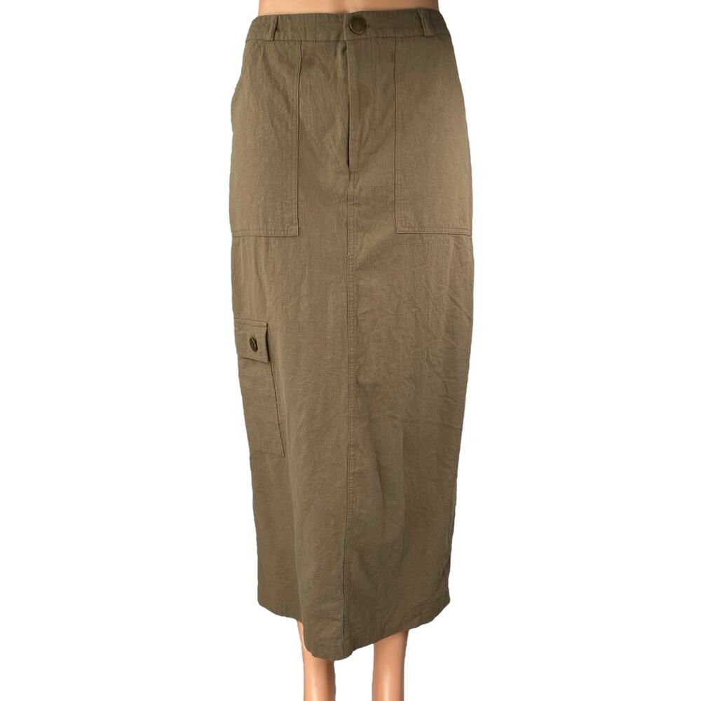 Kirious Brown High Rise Button Zip Slit Maxi Cargo Straight Pencil Skirt Size S